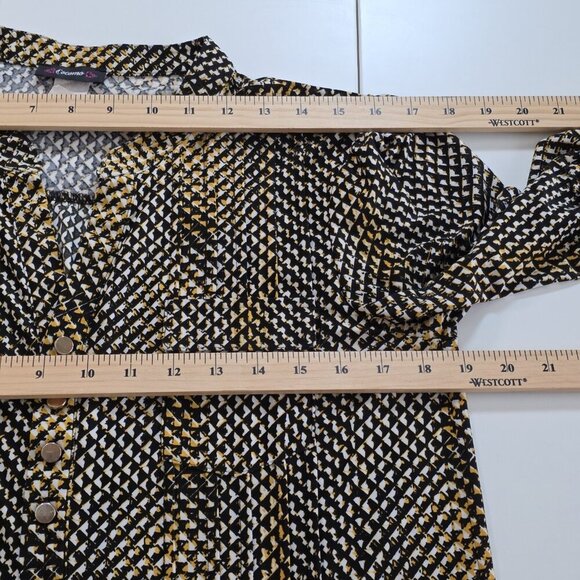 Cocomo Tunic Top Womens M Yellow Black White Henley 3/4 Roll Tab Sleeves Pintuck - Picture 5 of 14